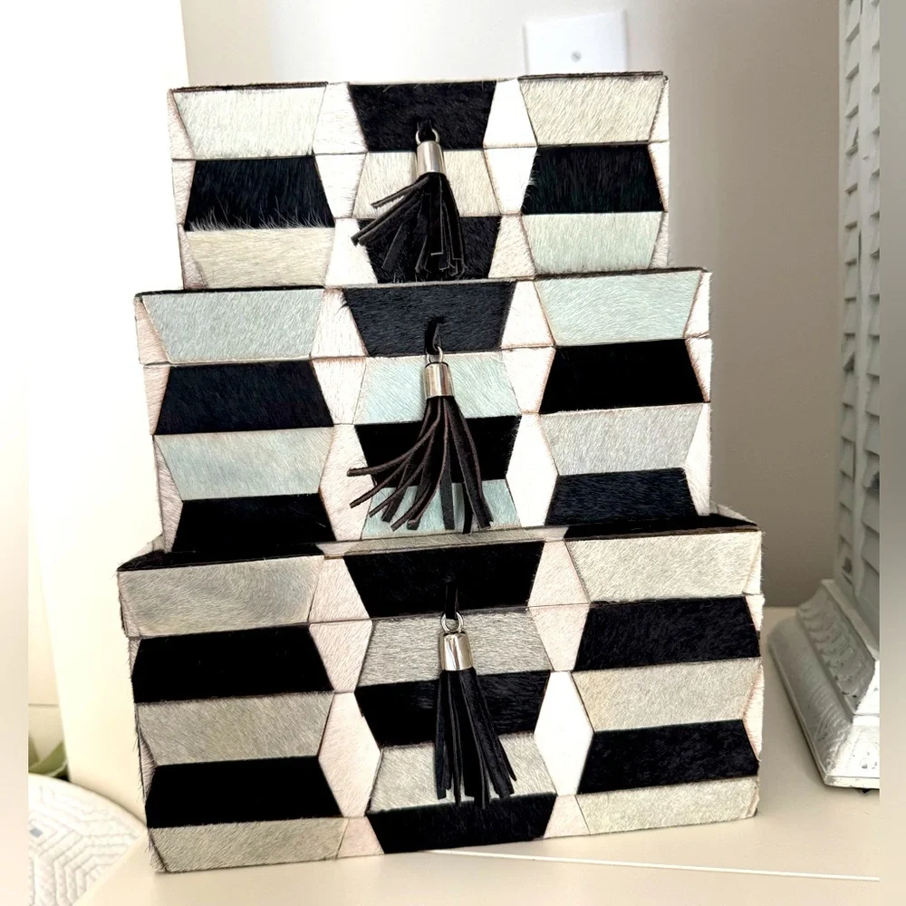 Cow skin covered Geometric Black and White Storage or jewelry Boxes